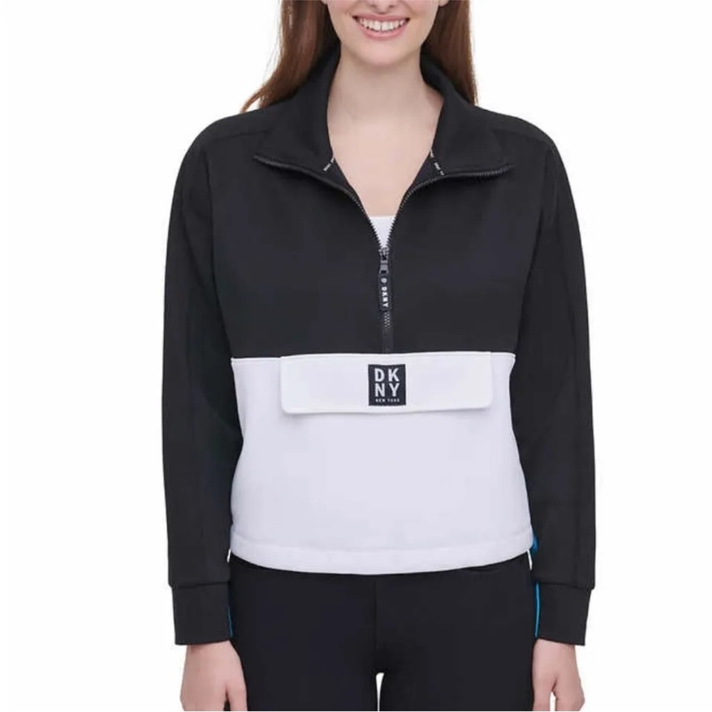 DKNY Ladies' 1/2 Zip Pullover Sport Sweater size S black (thj2)